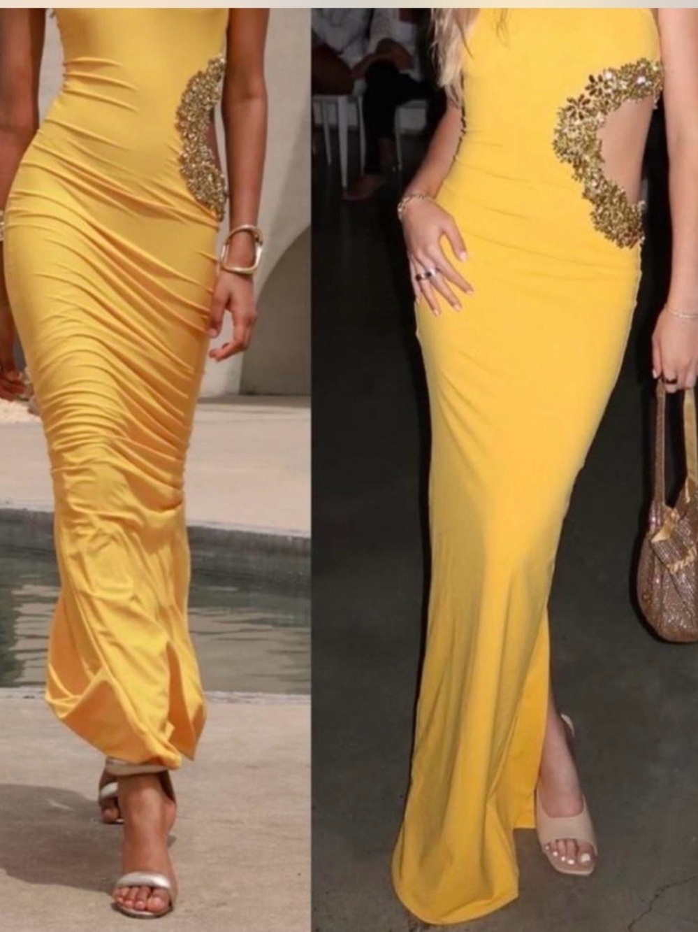 ‼️WOW‼️💛Bronx and Banco Yellow Maxi Skirt with Gold Embellished Side Cutout
